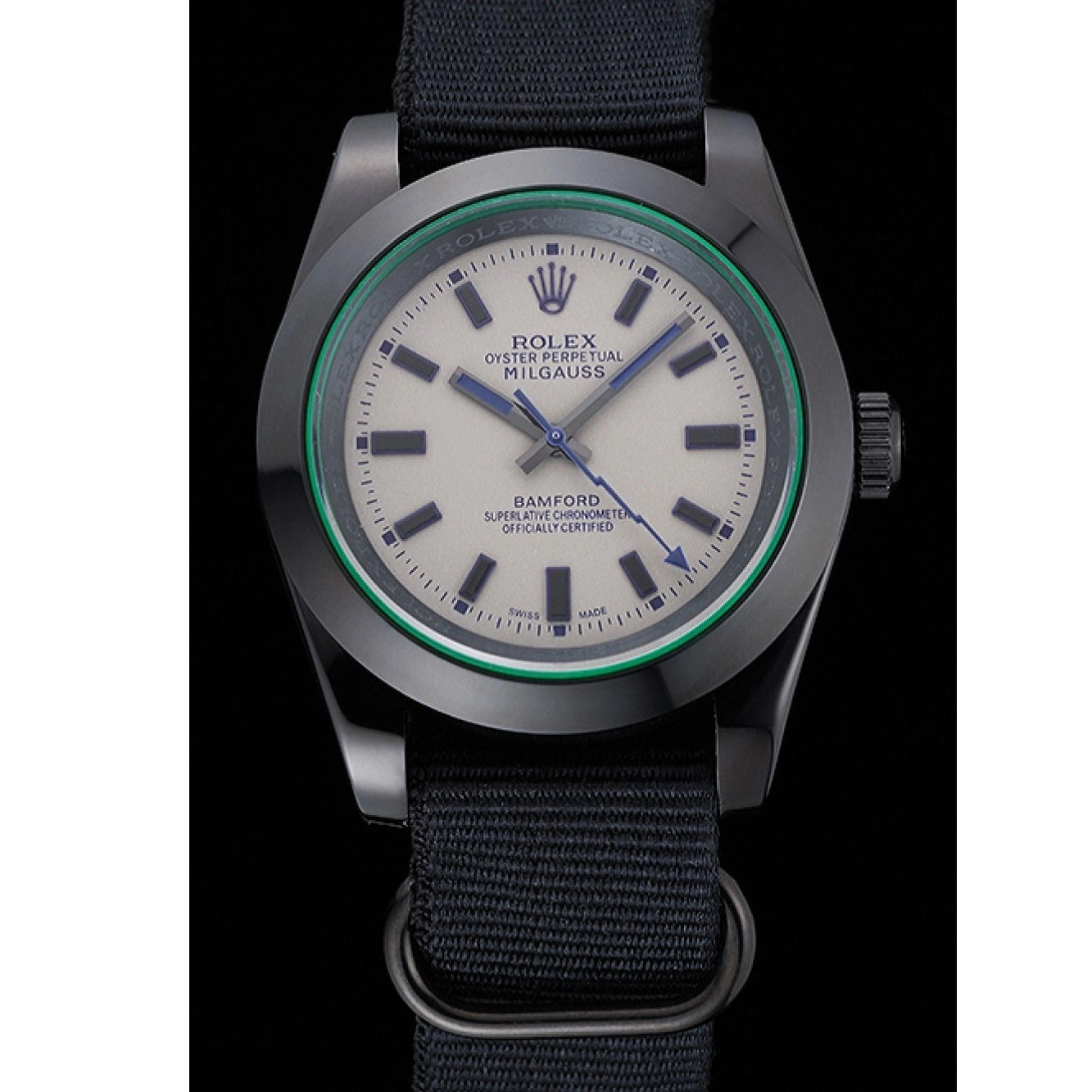 Aaa replica watch 622000 Nylon Black Rolex Strap Milgauss Bamford 0712